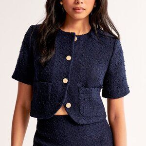 NEW - Abercrombie Cropped Tweed Jacket - Short Sleeve Bouclé - XXS NWOT